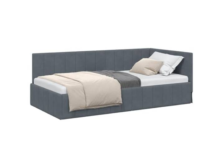 vidaXL Eckbettgestell mit Kopfteil Dunkelgrau 100 cm x 200 cm Samt, Stylisches Schlafzimmer, modernes Eckbett, platzsparendes Sofa, Samt-Tagbett für vielseitigen Wohnbereich