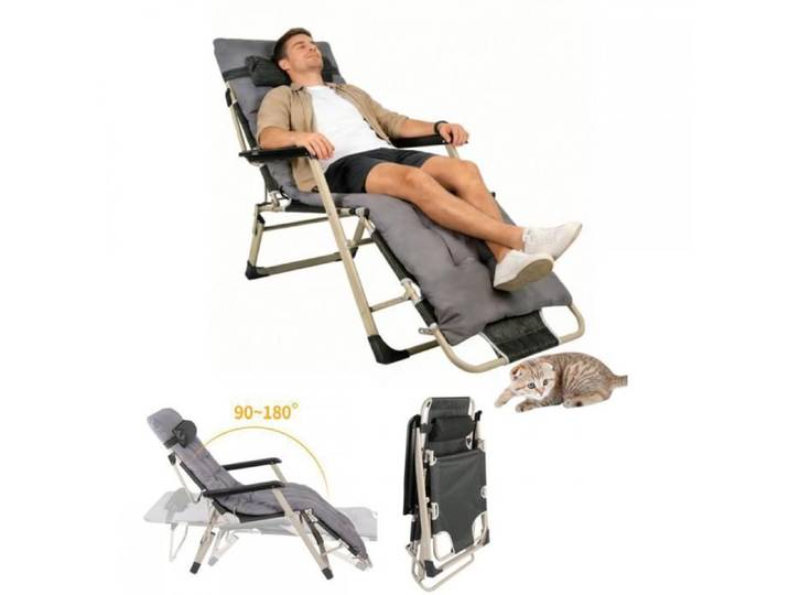 Chaise longue-MENGDA-Fauteuil de jardin pliable inclinable avec rembourrage-Pour Jardin Camping