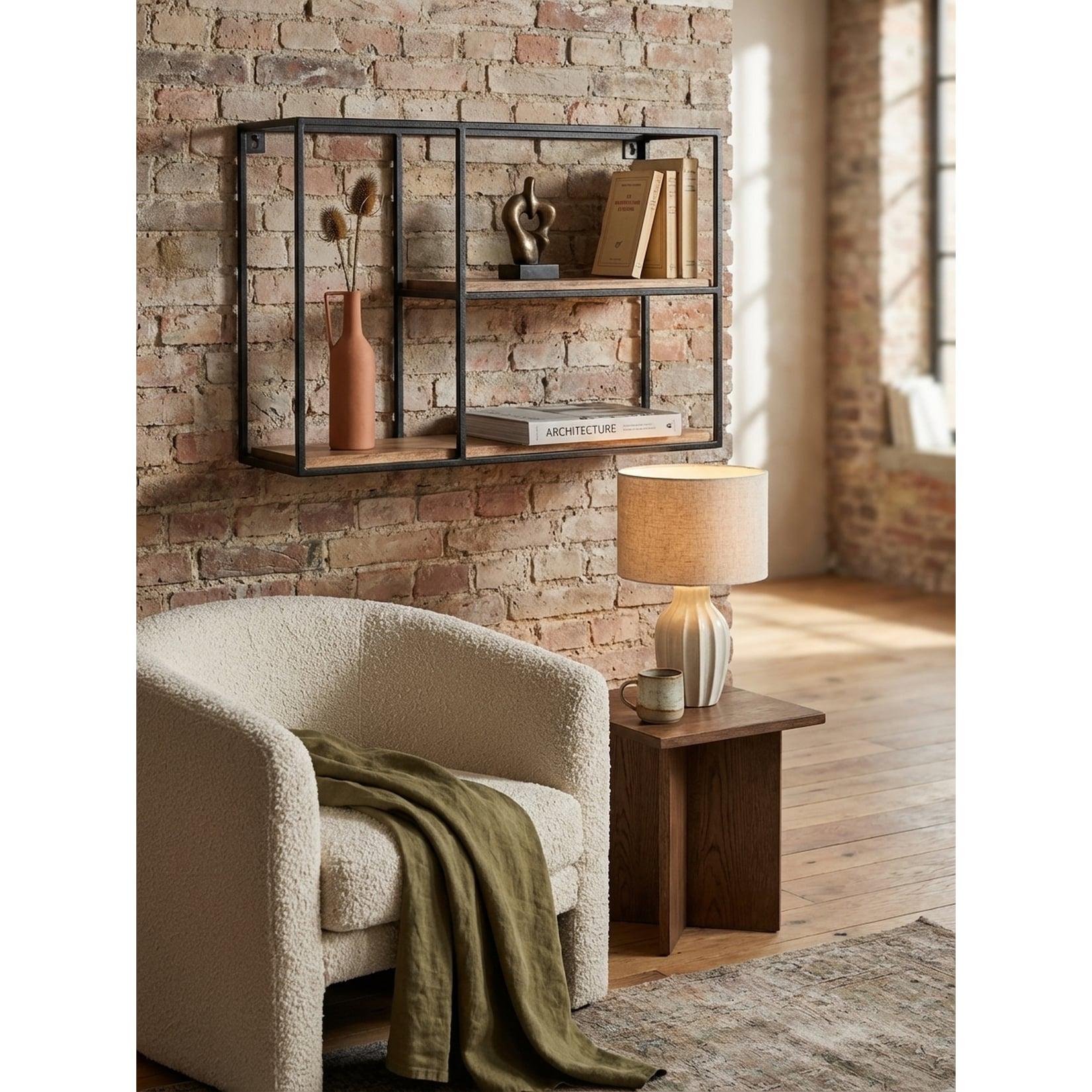 Wandregal Mango Massivholz Metall Industrial Stil 60x40x18 cm Rechteckig
