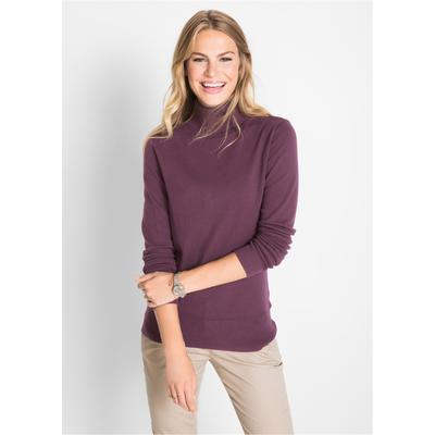 Rollkragenpullover BONPRIX "Feinstrick-Rollkragenpullover", Damen, Gr. 44/46 (L), lila (holunderbeere), Feinstrick, Obermaterial: 70% Baumwolle, 30% Polyamid, unifarben, schmal normal, ohne Ausschnitt, Rippbündchen, Pullover Rollkragenpullover, aus...