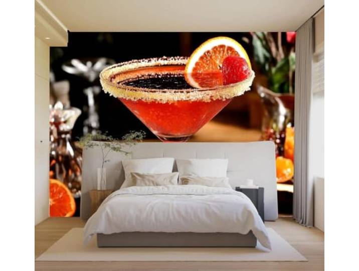 XLMING 3D Tapeten Dreidimensional Orange Weinglas Rot Cocktail Luxuriöse Seide Deko Aufkleber Geeignet für Restaurants Sofas Wohnzimmer Schlafzimmer Sowie alle Wände Wandbilder-430cm×300cm
