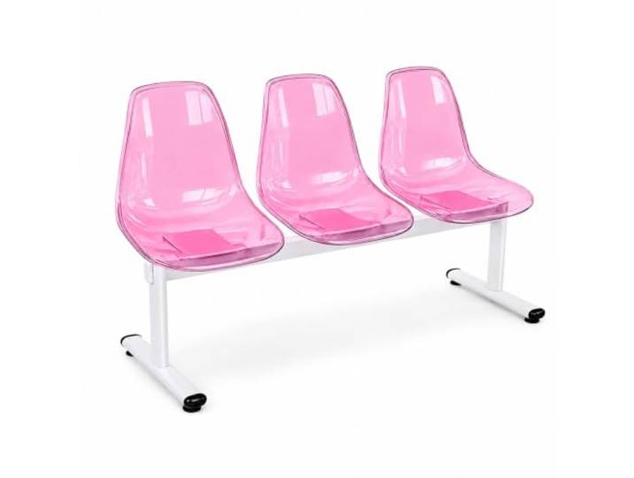 3-Sitzer Wartezimmerstuhl, Sitzbank mit Transparenten PC-Sitzschalen Stahlrahmen, 500 kg Tragkraft, Besucherbank für Café, Salon, Galerie, Büro, Klinik und Lobby(Pink)