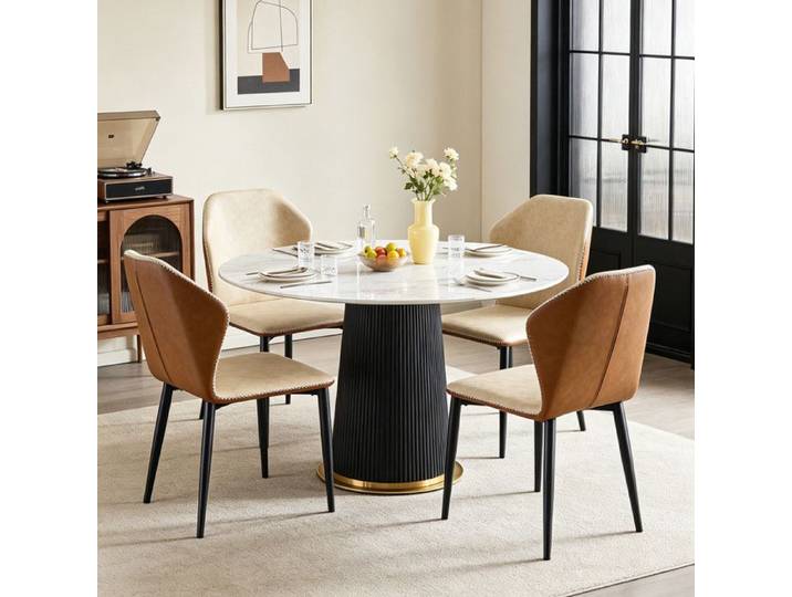Lot de 4 Chaises de Cuisine Confortables Rembourrées Dossier Incurvé Pieds en Acier Massif Nettoyage Simple Anti-Basculement