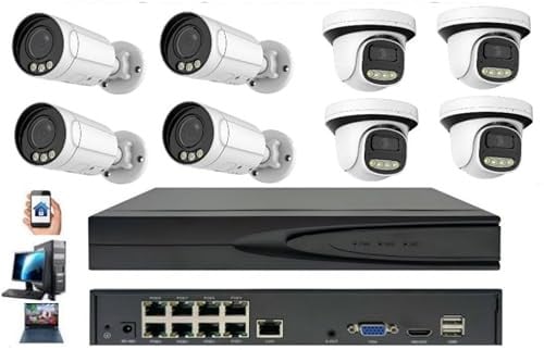 Home-Locking Beveiligingssysteem met NVR 8ch 8MP H265 POE, 4 Bullet en 4 Dome Camera's met Full Color Night Vision en Bewegingsdetectie, CS-8-1608KL