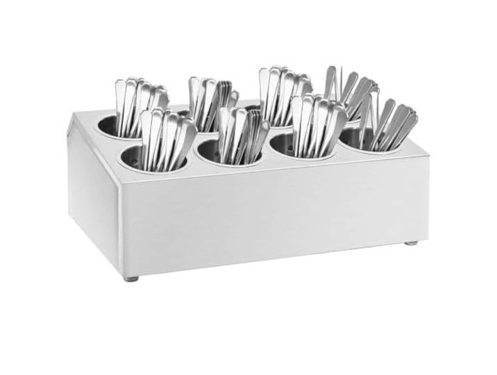 HGFDSAWE Besteckbehälter Edelstahl, 8 Fächer, Rechteckig, Silber Herausnehmbare Einsätze, Rutschfeste Gummifüße, Korrosionsbeständig