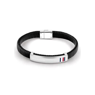 Armband TOMMY HILFIGER "Schmuck Edelstahl Armschmuck Lederarmband", bunt (edelstahlfarben, schwarz, weiß, blau, rot), Armbänder, Herren, 19cm, Edelstahl Leder, Edelstahl, Leder, Armband