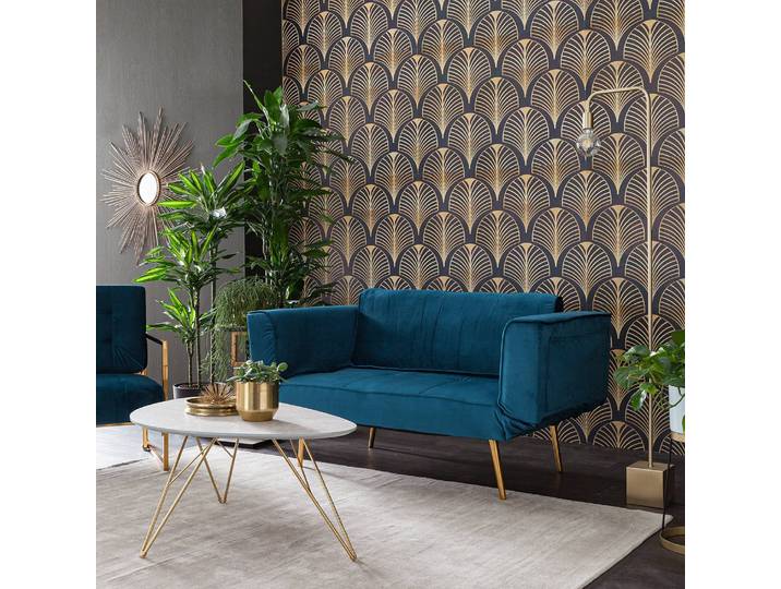 Schlafsofa Behram III Blau/Marineblau Samt 152 x 74 x 74cm Glamour
