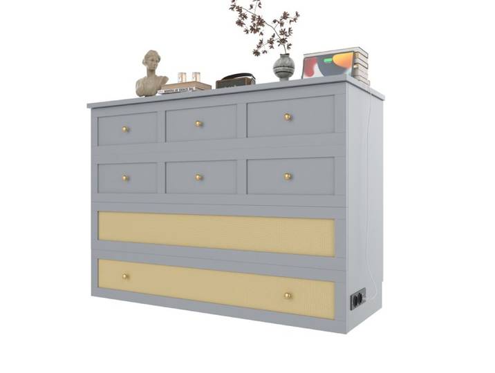 ULEVR lit plateforme escamotable 140 x 200 cm - avec tiroir de rangement étagère de tête de lit gris MDF