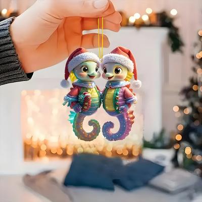 PRiME Tree Hanging Ornaments Cartoon, Christmas Tree Pendant Flat Acrylic, New Year Christmas Gifts, Holiday Home Decor seahorse