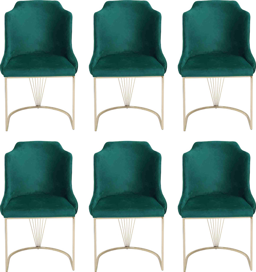 Set van 6 Luxus Designer Eetkamerstoelen Groen Moderne Eenzitters