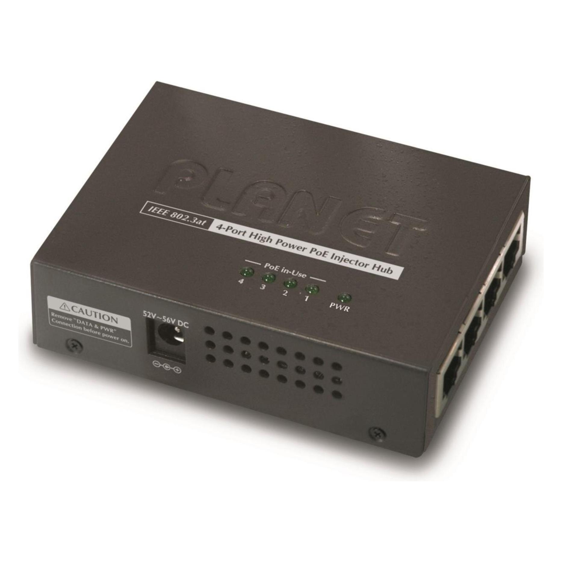 Planet PoE 802.3at Injektor 4-Port RJ-45 Hub 10/100/1000 Mbps Gewicht: 220g (802.3af (PoE), 802.3at (PoE+), 120 W) (HPOE-460)