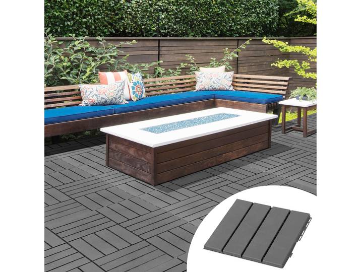 Outsunny Caillebotis Terrasse Composite Noir 9pcs