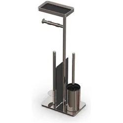 Relaxdays, Toilettenbürste, - WC-Garnitur Edelstahl mit Ablage, Silber/Schwarz, 75 x 22 x 20 cm