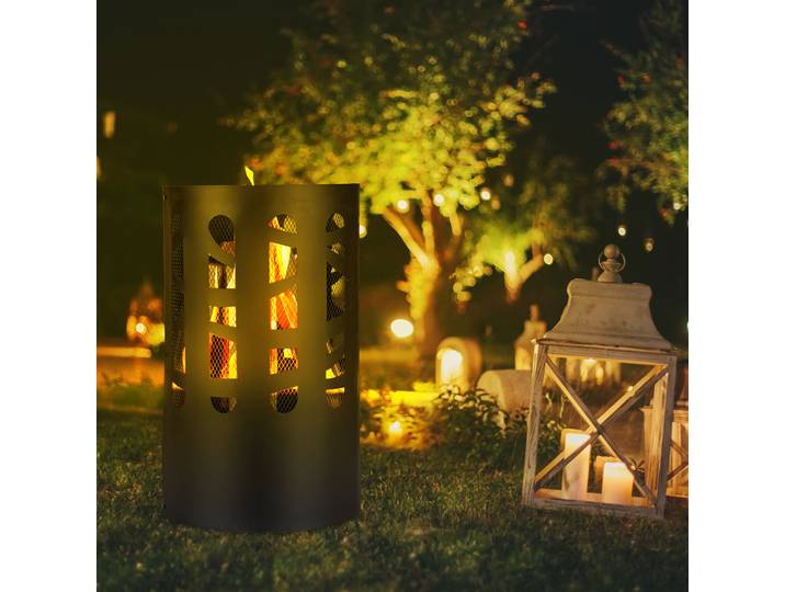 Relaxdays Feuertonne, Stahl, Feuerrost, Schürhaken, Funkenschutz, HxD: 60 x 37 cm, Feuerkorb Garten & Terrasse, schwarz