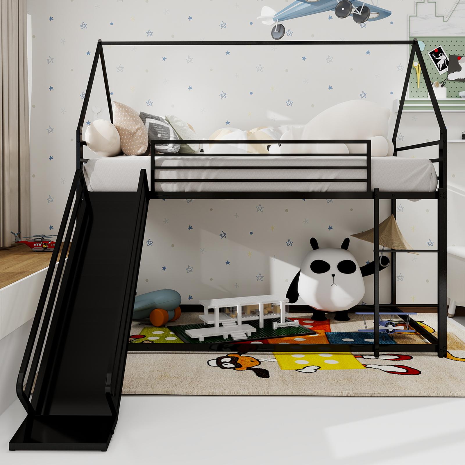 Twin über Twin Etagenbett mit Rutsche für Kinder Schlafzimmer, Haus geformt Bettgestell w / Leiter, kein Boxspring benötigt & einfach zu montieren