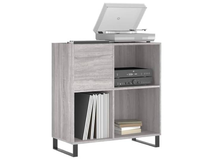 KTHLBRH Schrank für Scheiben, Grau, Sonoma, 84,5 x 38 x 89 cm Mehrschichtiges Holz, Eisenfüße, robuste Plattenspielerplatte, viel Platz für LPs