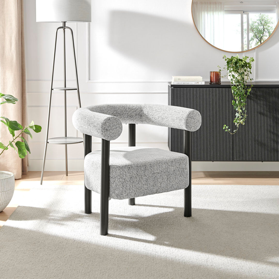 17 Stories Tanyah Contemporary Upholstered Fabric Tub Accent Armchair - Bold Sculpture Silhouette Grey 72cm H X 80cm W X 66cm D