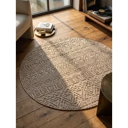 Flachgewebe-Teppich Ethno Beige 120x120 cm Ethno-Streifen
