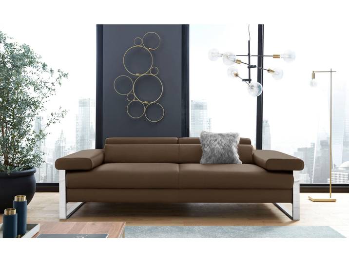 2-Sitzer Sofa, 230x106 cm, Flachgewebe & Glattleder, Braun, Modern, W.SCHILLIG