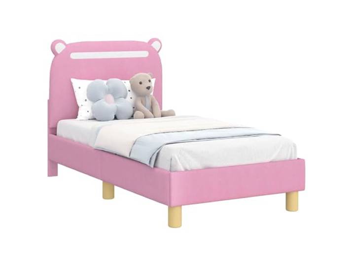 PUGYNBK Bettgestell für Kleinkinder mit rosa Kopfteil Hartholz, Lattenrost, ohne Lattenrost, einfache Reinigung, modernes Design