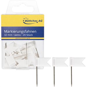 Böttcher-AG Markierungsfahnen weiß, Fahne 17x10 mm, für Landkarte & Pinnwand 20 Stück