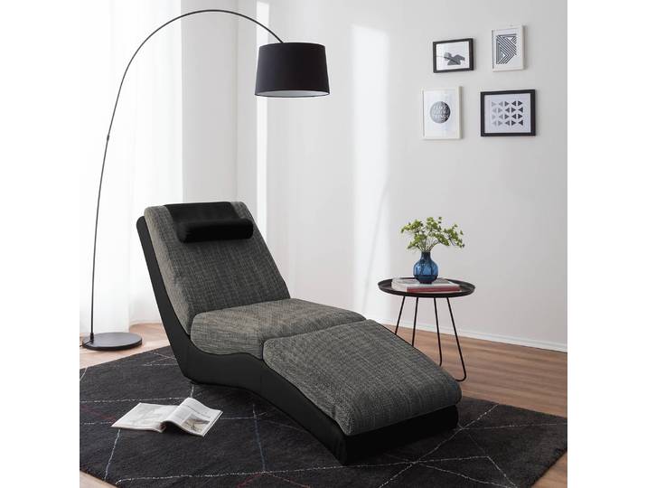 home24 Relaxfauteuil grijs/zwart geweven stof 64 x 90 x 174cm