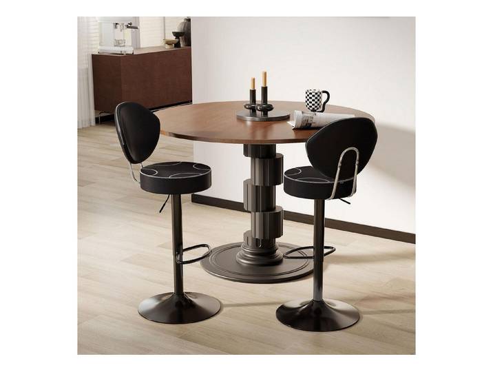 LuxusKollektion Barhocker Barhocker 2er Set 360 Drehbar Rückenlehne Kunstleder Schwarz 2er-Set
