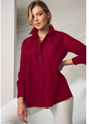 Plus Size Women's Stretch Cotton Oversized Poplin Shirt by Jessica London in Rich Burgundy (Size 28 W)