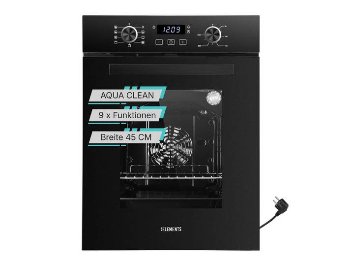 KB Elements Einbaubackofen 45 cm Einbaubackofen 50 Liter 9 Funktionen Aqua Clean Pop-Up A+, AQUA CLEAN, Aqua Clean, Circle Fan Heater, 3 Fach Verglasung