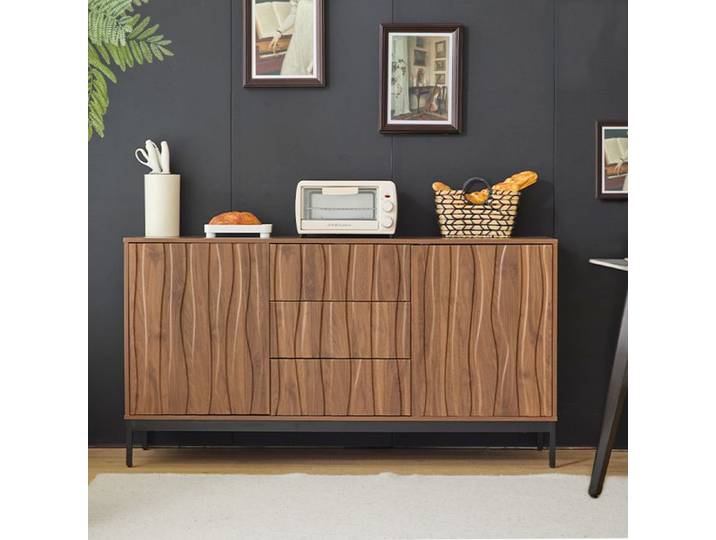 Grand Buffet Vintage en Chêne Foncé Veiné 3 Tiroirs Armoire de Cuisine Rétro Meuble Salon Entrée 150x40x80cm