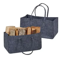 Relaxdays 2er Set Kaminholztasche aus Filz Anthrazit
