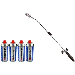 Alpentech Thermischer Piezo-Unkrautvernichter Gasbrenner + 4 Nachfüllpackungen Thermisches Unkrautvernichtungsmittel Kräuterblume