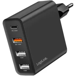LogiLink Prüfen (48 W, 4 Ports), USB Ladegerät, Schwarz
