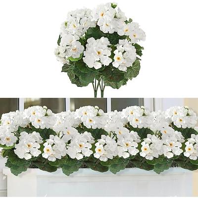 künstliche rote Geranien-Seidenblumen, Pflanzenbusch für draußen, 2 Bündel, Kunstblumen, Geranien für draußen, florale Heimdekoration, Innengarten, Terrassenvase, Grab, Friedhof, Tischdekoration