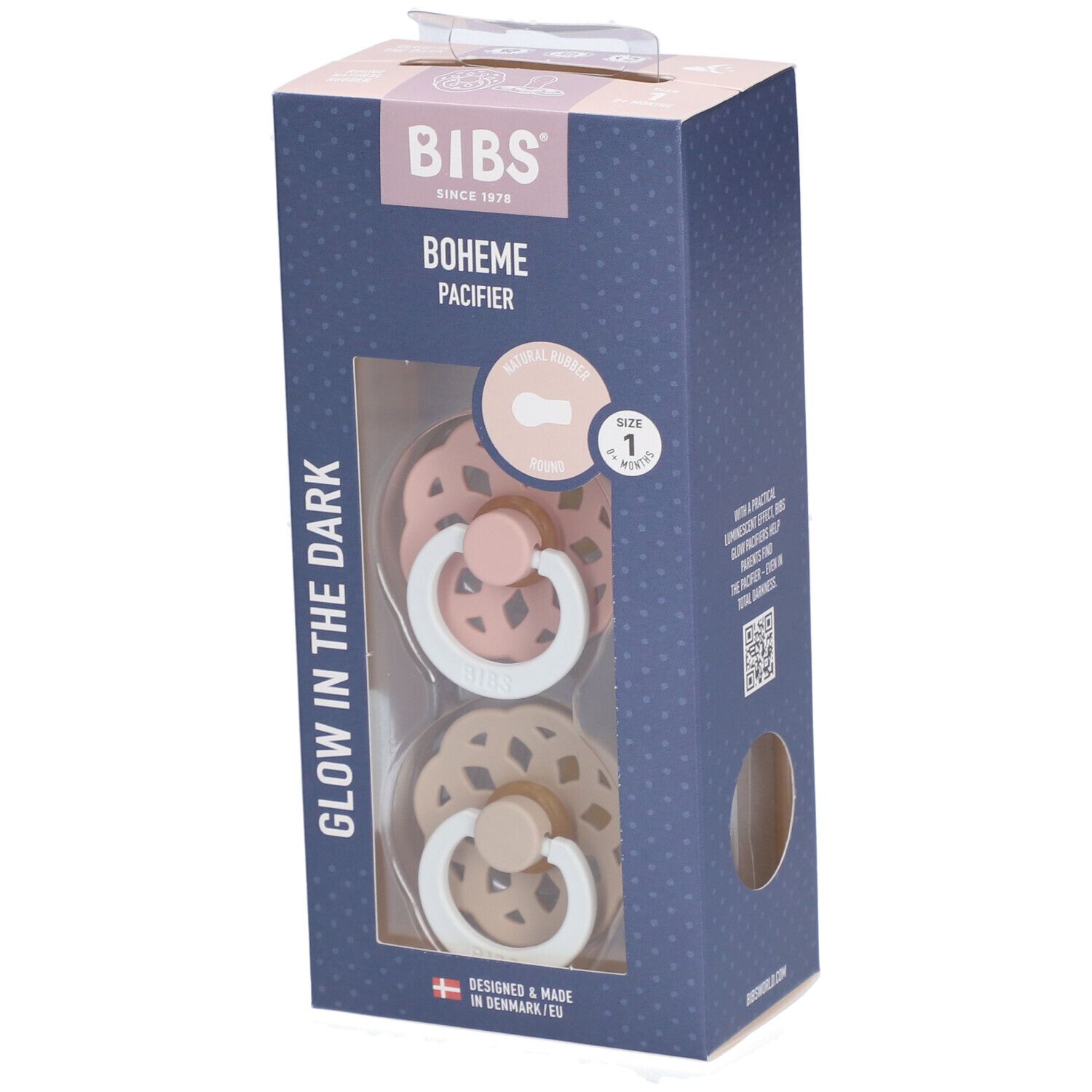 Bibs Fopspeen Boheme Glowdark Blush/Vanilla Duo 0-6 2 St Schnuller