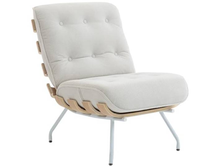 HOMCOM Leinen-gepolsterter Wohnzimmer-Sessel mit gepolstertem Sitz, Creme Lesesessel, Holzlattenstütze, Stahlrahmen, für Wohnzimmer & Schlafzimmer