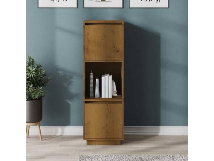 HEFZGDB Massivholz Highboard Honigbraun Kiefer: Robuster Kleiderschrank mit Wandhalterung, Dekorativer Beistellschrank aus Kiefernholz als Highboard aus Massivholz mit Zwei Türen
