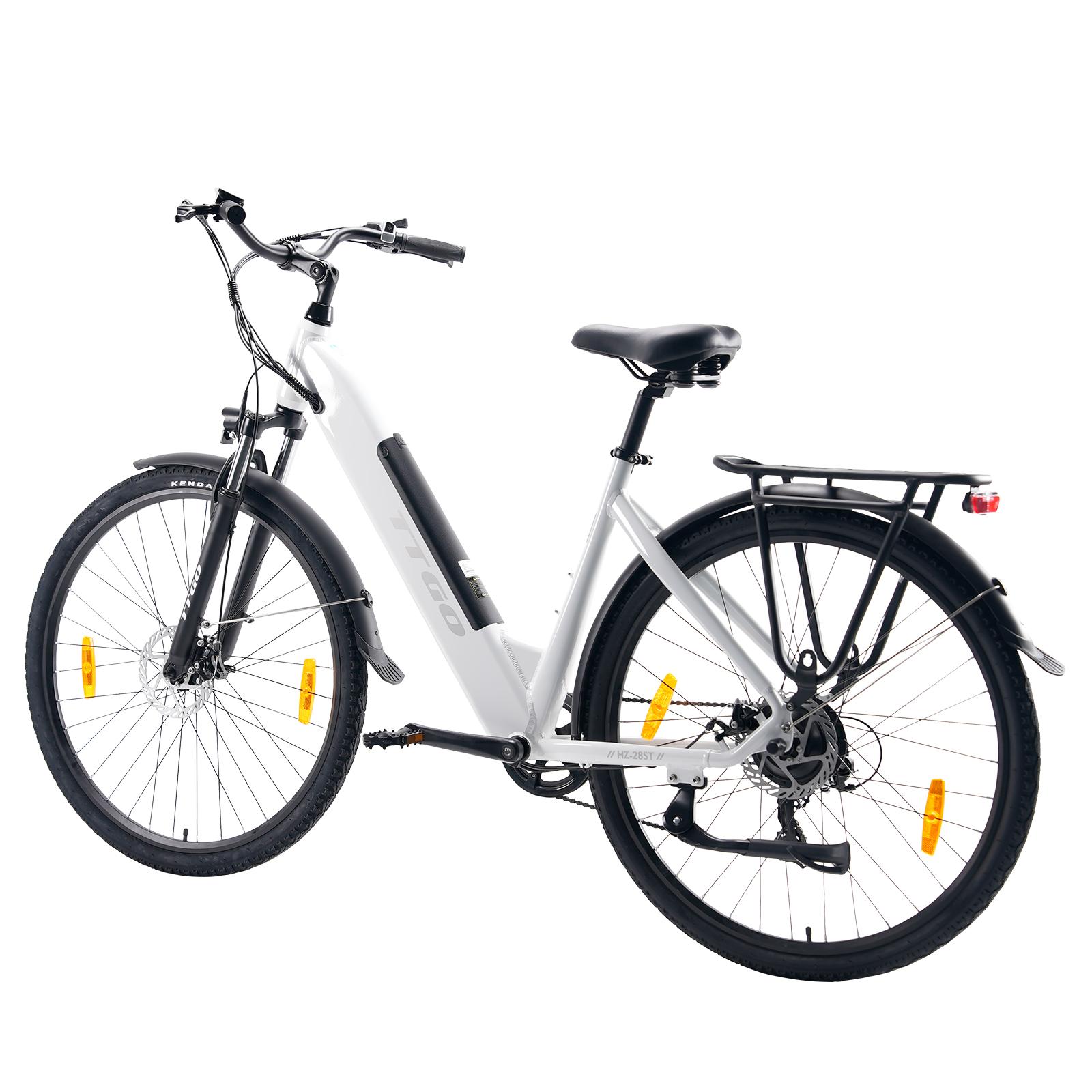 Langlebiges TTGO HZ-28ST 28" E-Bike mit 110 km Reichweite - Trekking E-Bike, 250W Motor & 7-Gang Shimano für Komfort in Stadt und Gelände Weiß