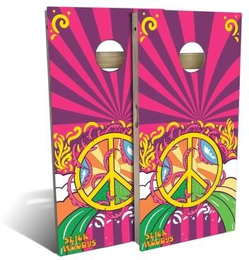 Skip's Garage 70s Peace Symbol Outdoor Cornhole Board Set