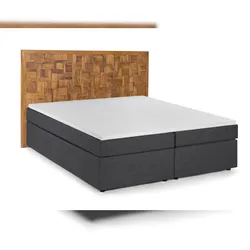SIT Möbel Boxspringbett 180x200 cm | inkl. Matratzen + Topper | Kopfteil Teak | Bezug Stoff | B 220 x T 205 x H 120 cm | 18006-03 | Serie THIS & THAT