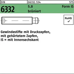 Gewindestift DIN 6332 FormIS Zapfen/Innen-6kt IS M12x70 5.8 brüniert 10St.
