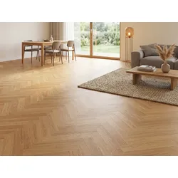 KAHRS Parkett Eiche "Fishbone" Select, lackiert, scharfkantig, 11x70x490 mm, Nut & Feder, Aufbau: 2-Schicht, Nutzschicht: ca. 4 mm