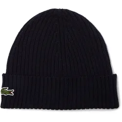 LACOSTE Unisex Mütze - Strickmütze, Beanie, Wolle, Logo-Patch, One Size Dunkelblau