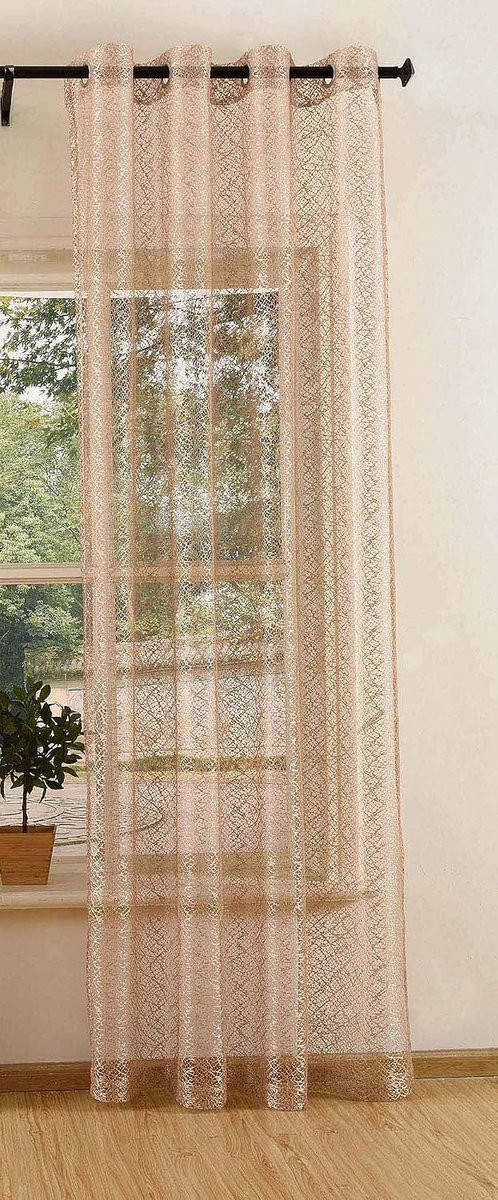 Transparant netgordijn met oogjes effen taupe 245 x 140 cm