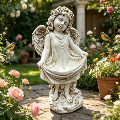 Kodotan sofa "21.06"" Tall Weathered Angel Cherub Garden Statue, Resin Dress Sculpture Figurine, Decorative Outdoor Yard"