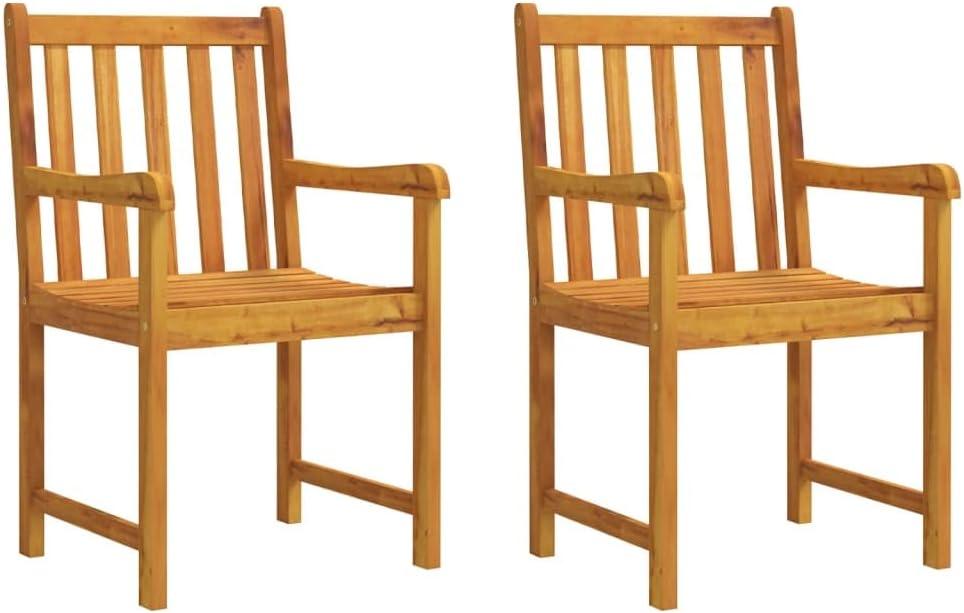 Klassische Gartenstühle, 2 Stück, aus massivem Akazienholz, ölbehandelt, mit Armlehnen und Rückenlehne für hohen Sitzkomfort, für Terrasse und Balkon geeignet, belastbar bis 110 kg pro Stuhl
