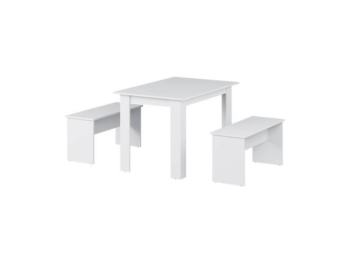 Vicco Esstisch SET Sentio Weiß 112 x 73.6 cm mit 2 Bänken, Holzwerkstoff, Rechteckig, 112x73x73.6 cm, Esszimmer, Bank, Tisch- & Eckbankgruppen