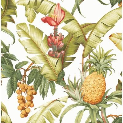Seabrook Designs Pineapple Floral Unpasted Wallpaper