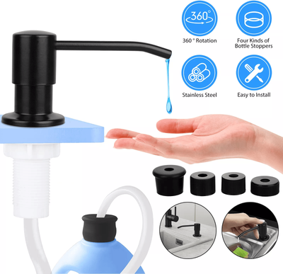 KitchenNation Stainless Steel Sink Soap Dispenser With Tube Kit, Kitchen Liquid Pump Bottle System, Quick Install, No Drip Design Stainless Steel Sink Soap Dispenser With Tube Kit, Kitchen Liquid Pump Bottle System, Quick Install, No Drip Design