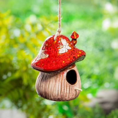 Evergreen Ceramic Fantasy Mushroom Hanging Bird House